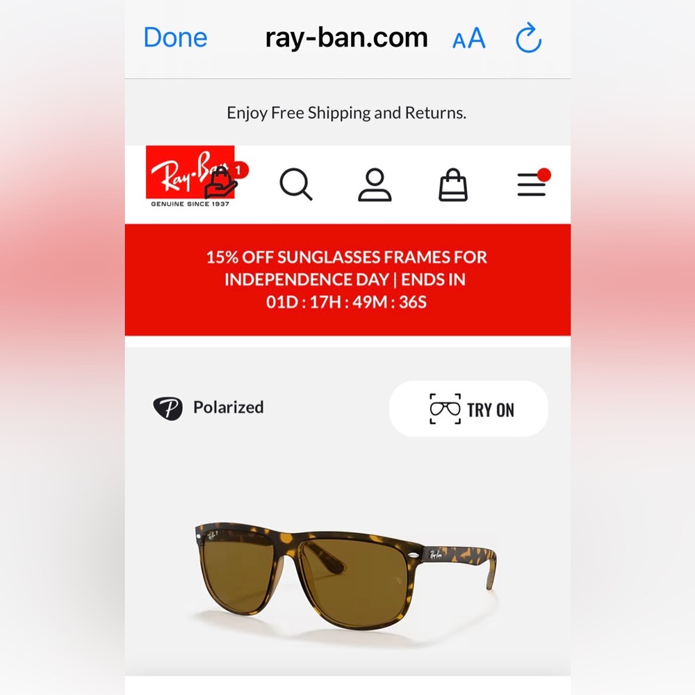 Ray-Ban Polarized Justin Sunglasses (Boyfriend) MODEL CODE RB4147 710/57 60-15.